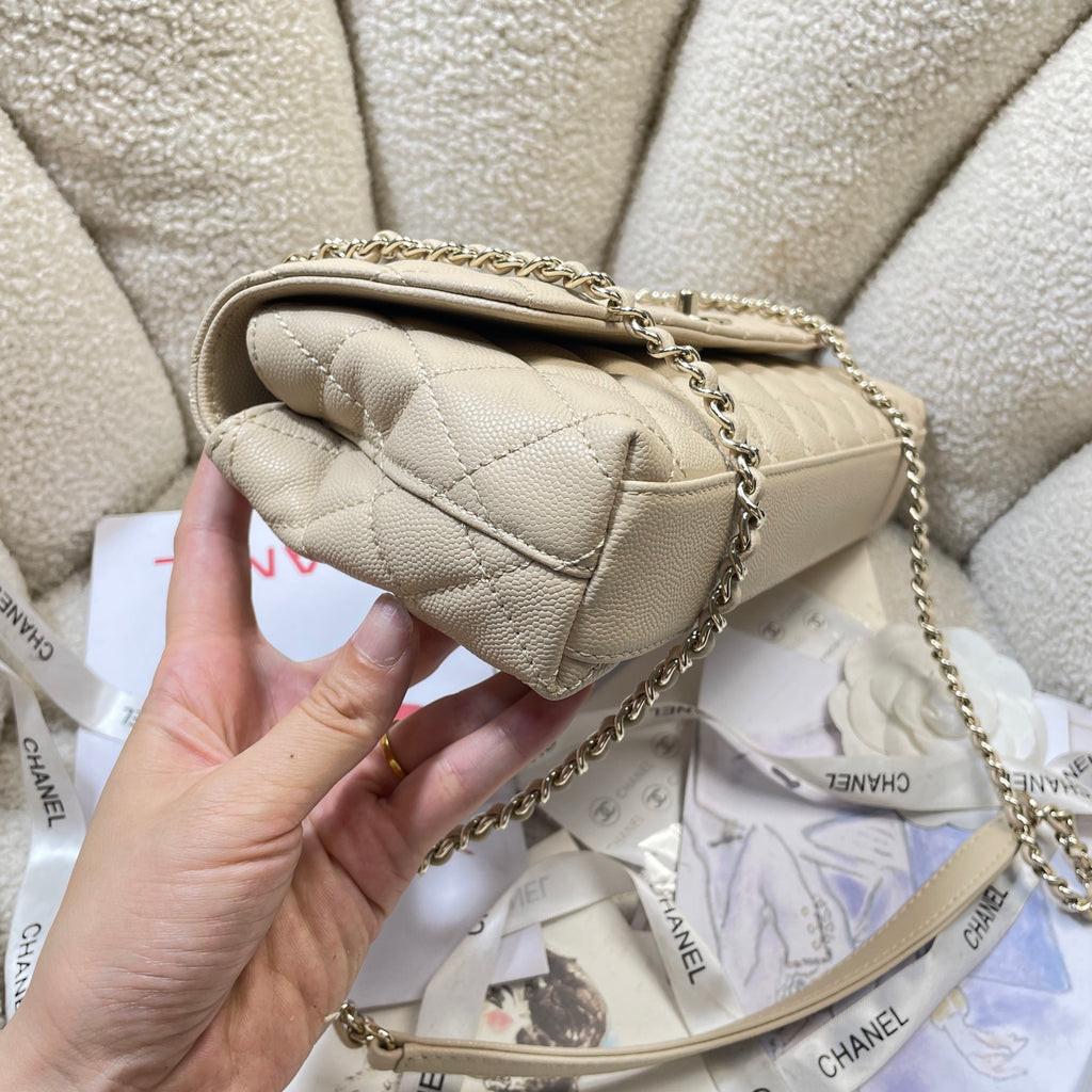 Chanel 26P Coco Handle Horizontal Flap Bag Beige Caviar & Gold