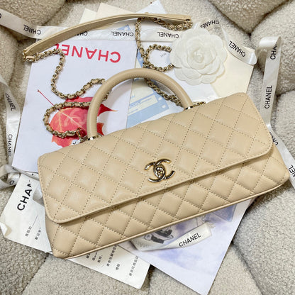 Chanel 26P Coco Handle Horizontal Flap Bag Beige Caviar & Gold
