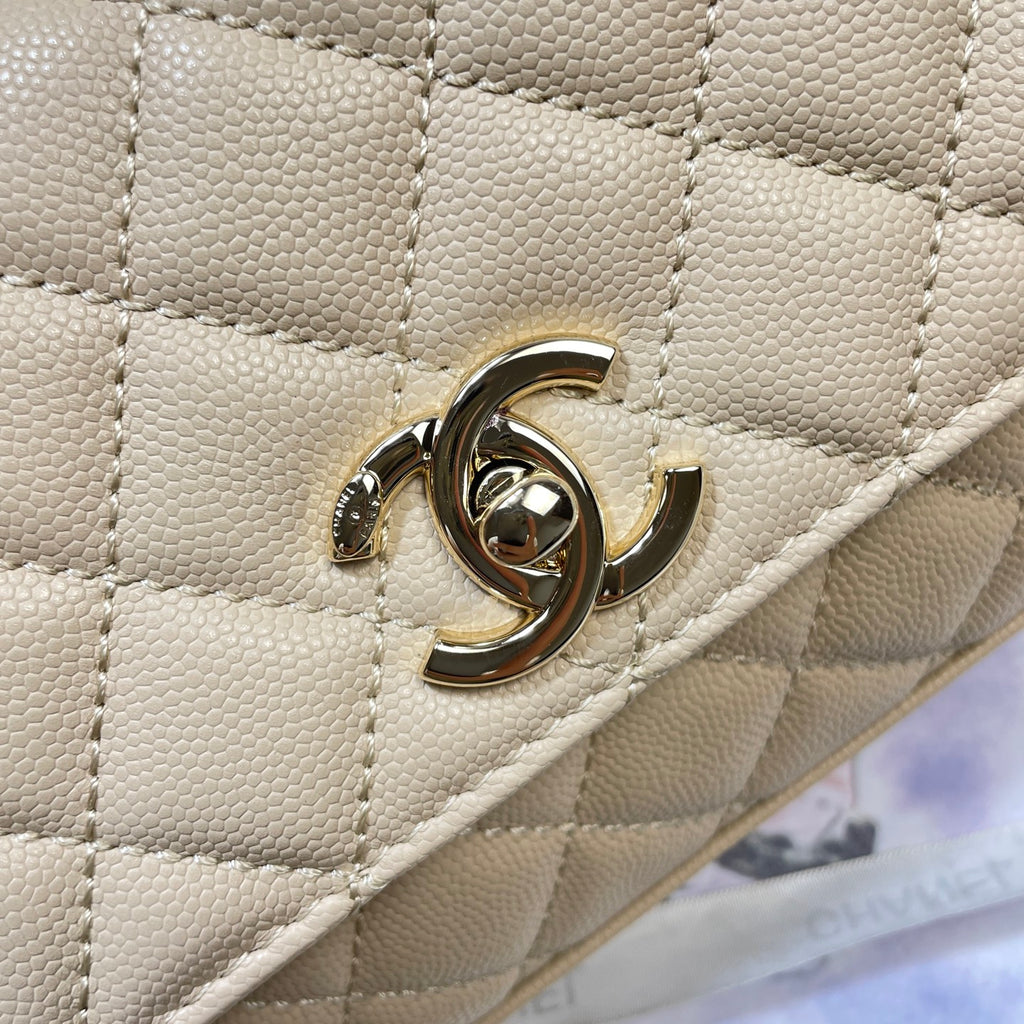 Chanel 26P Coco Handle Horizontal Flap Bag Beige Caviar & Gold