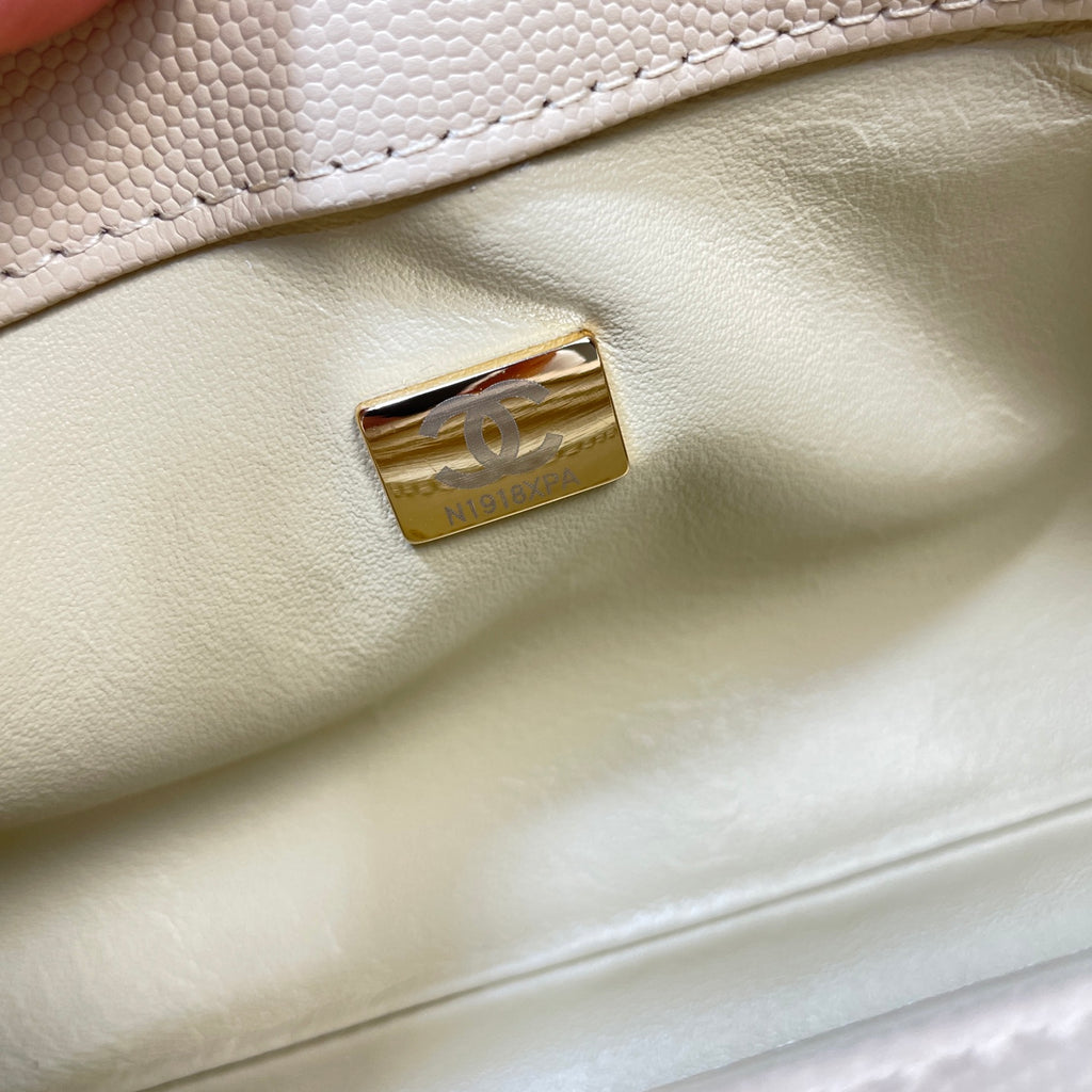 Chanel 26P Coco Handle Horizontal Flap Bag Beige Caviar & Gold
