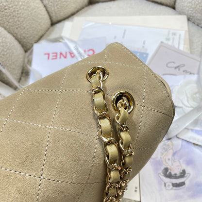 Chanel 26S Classic Flap Bag Beige Suede & Gold