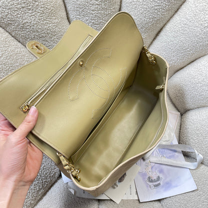 Chanel 26S Classic Flap Bag Beige Suede & Gold
