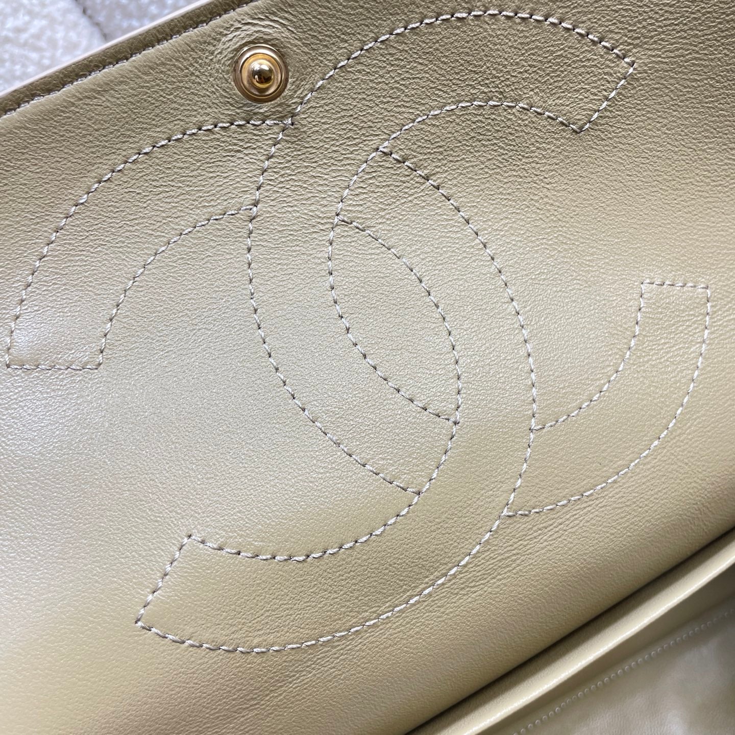 Chanel 26S Classic Flap Bag Beige Suede & Gold