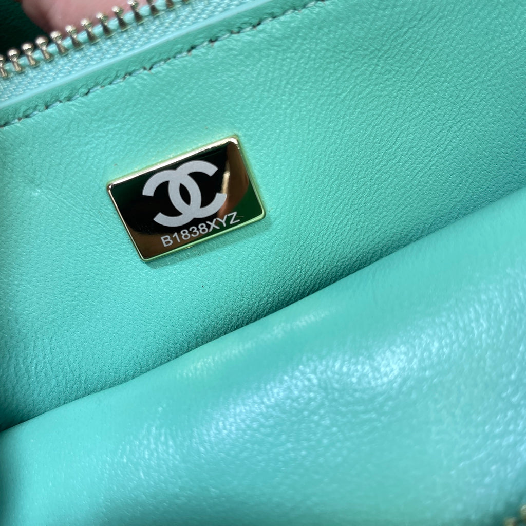 Chanel 26S Classic Flap Bag Mint Green Suede & Gold