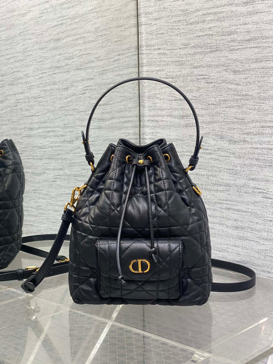 Dior Caro Bucket Bag Cannage Lambskin & Gold — New | 3 Colors Available