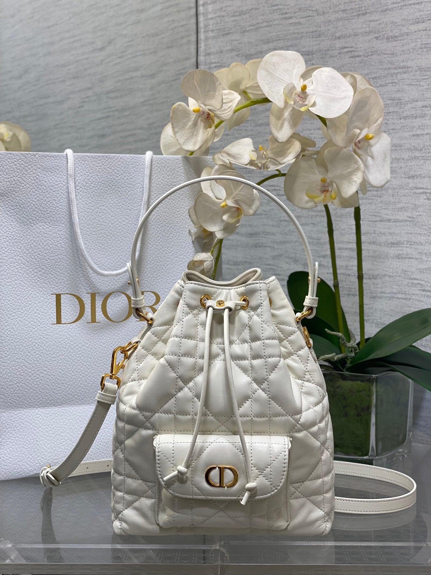 Dior Caro Bucket Bag Cannage Lambskin & Gold — New | 3 Colors Available