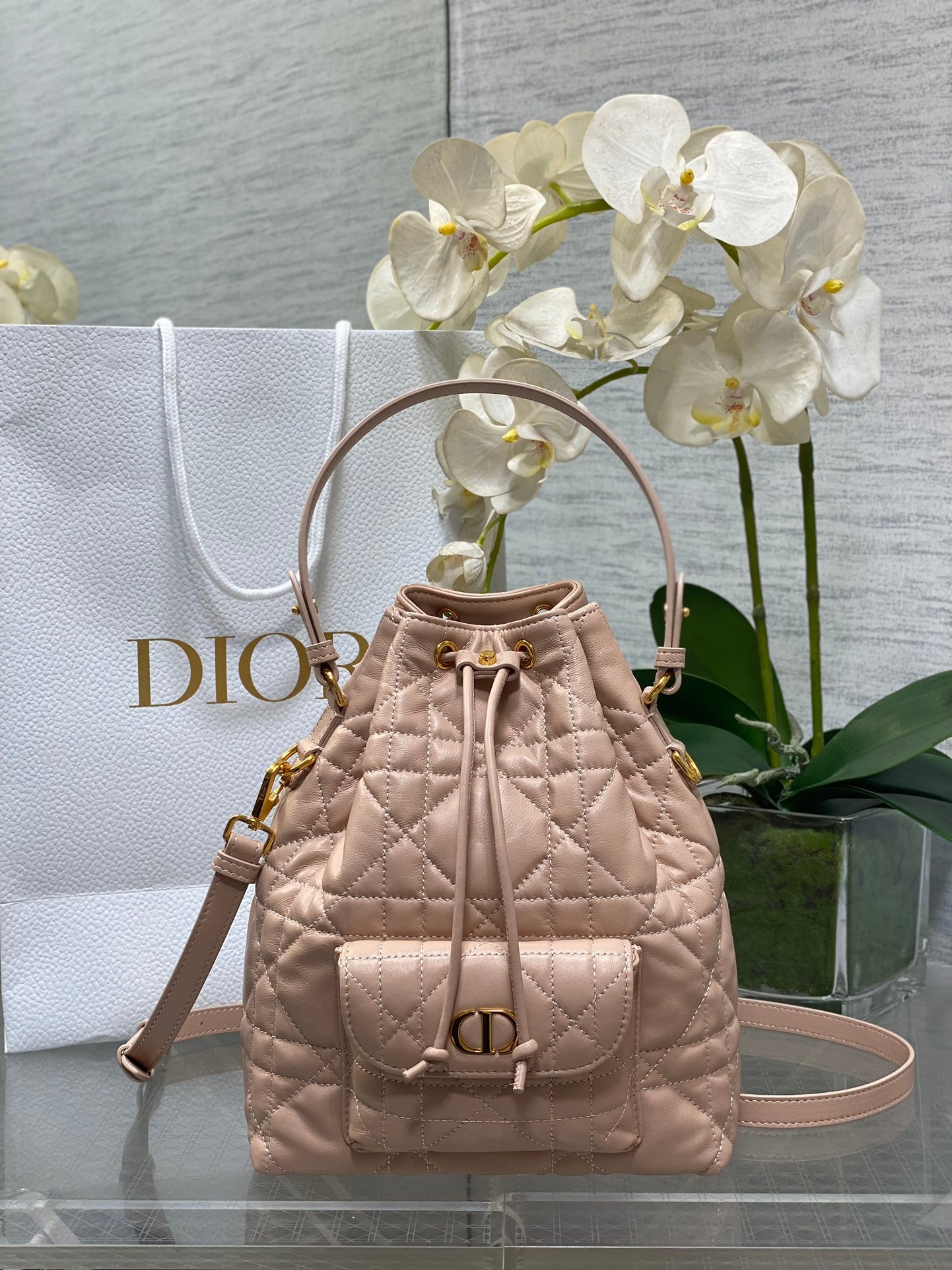 Dior Caro Bucket Bag Cannage Lambskin & Gold — New | 3 Colors Available