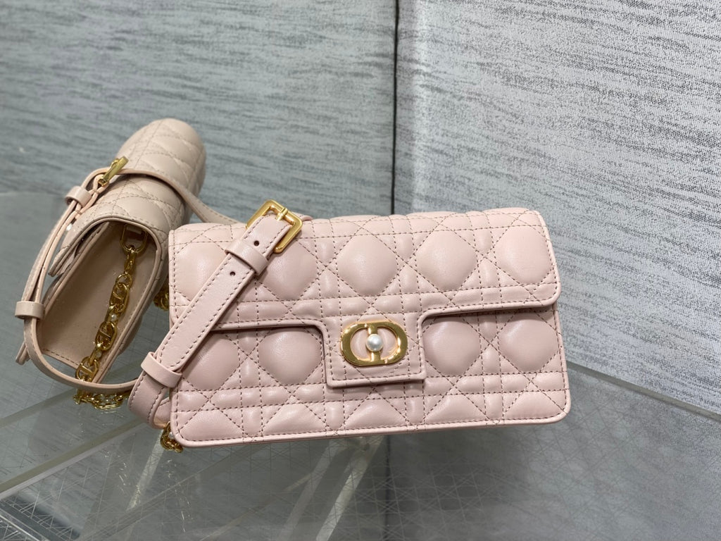 Dior Jolie Flap Bag Blush Pink Cannage Lambskin & Gold Pearl — New