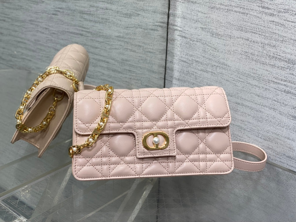 Dior Jolie Flap Bag Blush Pink Cannage Lambskin & Gold Pearl — New