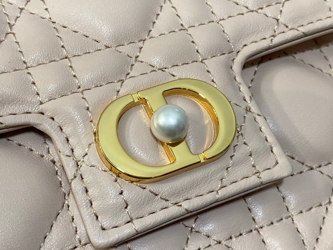 Dior Jolie Flap Bag Blush Pink Cannage Lambskin & Gold Pearl — New