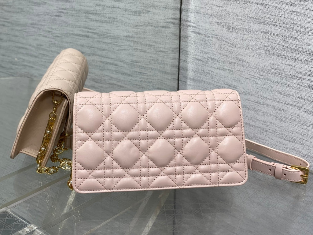 Dior Jolie Flap Bag Blush Pink Cannage Lambskin & Gold Pearl — New
