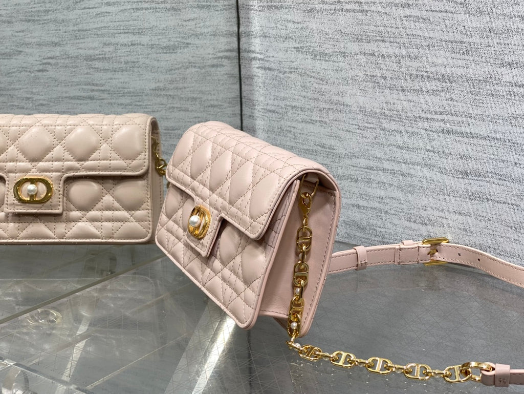 Dior Jolie Flap Bag Blush Pink Cannage Lambskin & Gold Pearl — New