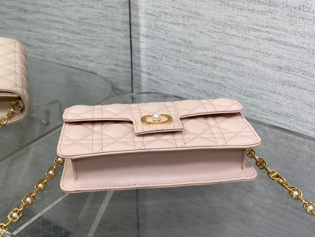 Dior Jolie Flap Bag Blush Pink Cannage Lambskin & Gold Pearl — New