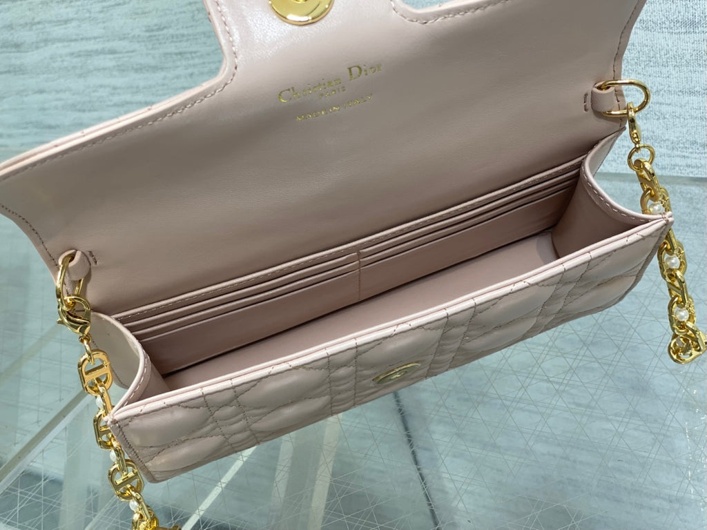 Dior Jolie Flap Bag Blush Pink Cannage Lambskin & Gold Pearl — New