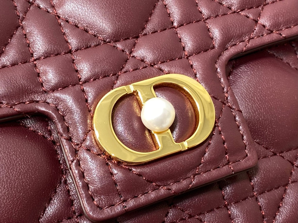 Dior Jolie Flap Bag Burgundy Cannage Lambskin & Gold Pearl — New