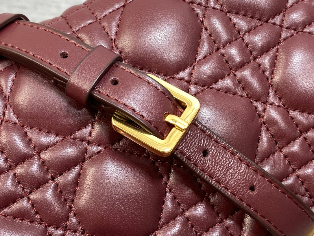 Dior Jolie Flap Bag Burgundy Cannage Lambskin & Gold Pearl — New