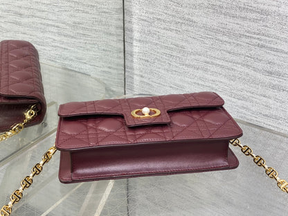 Dior Jolie Flap Bag Burgundy Cannage Lambskin & Gold Pearl — New