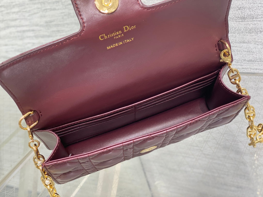 Dior Jolie Flap Bag Burgundy Cannage Lambskin & Gold Pearl — New