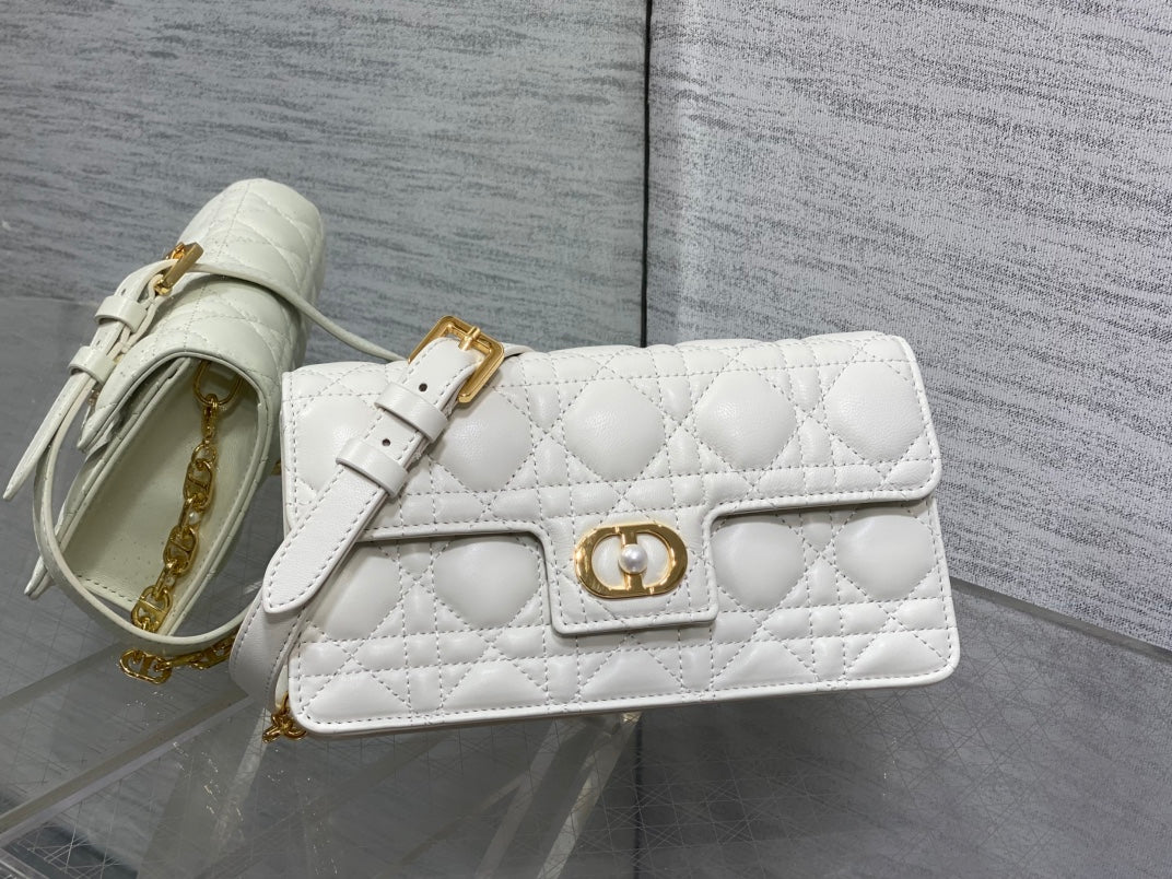 Dior Jolie Flap Bag White Cannage Lambskin & Gold Pearl — New