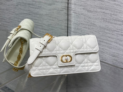 Dior Jolie Flap Bag White Cannage Lambskin & Gold Pearl — New
