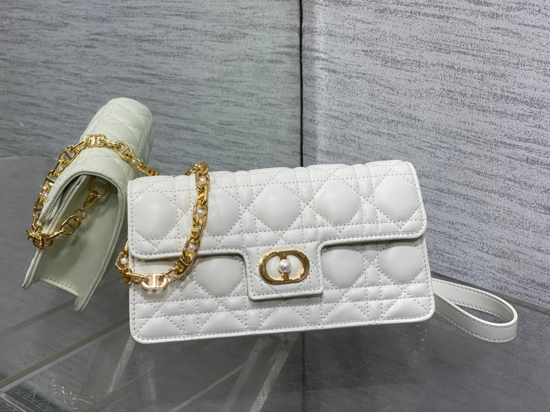 Dior Jolie Flap Bag White Cannage Lambskin & Gold Pearl — New