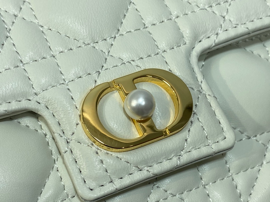 Dior Jolie Flap Bag White Cannage Lambskin & Gold Pearl — New