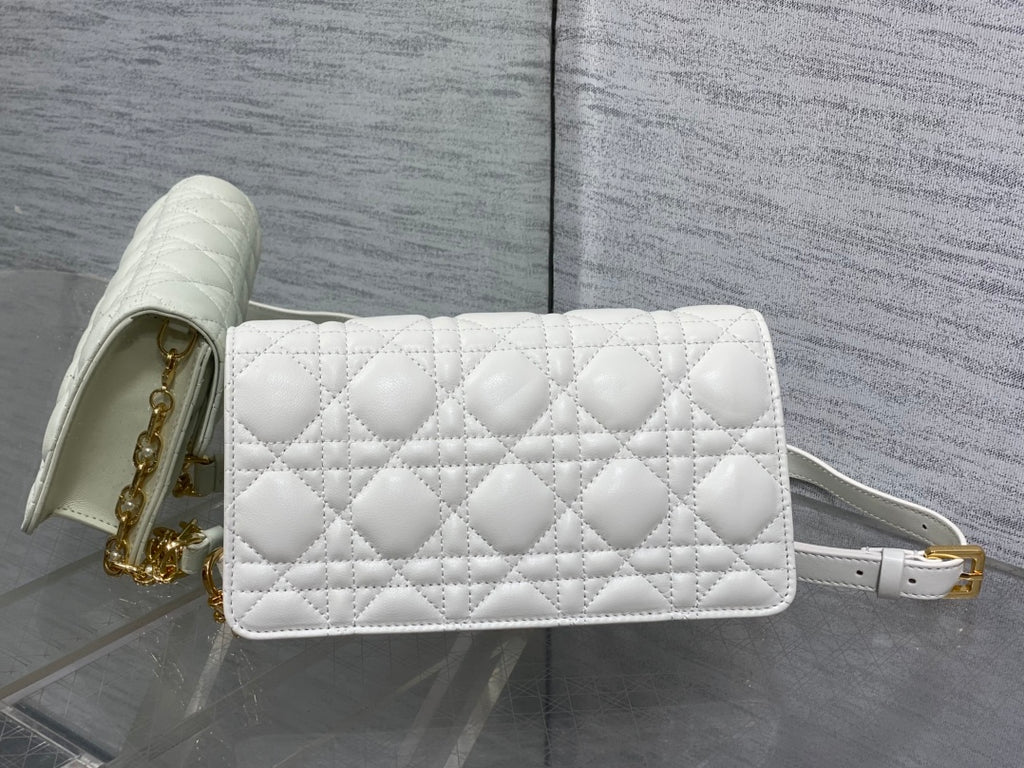 Dior Jolie Flap Bag White Cannage Lambskin & Gold Pearl — New