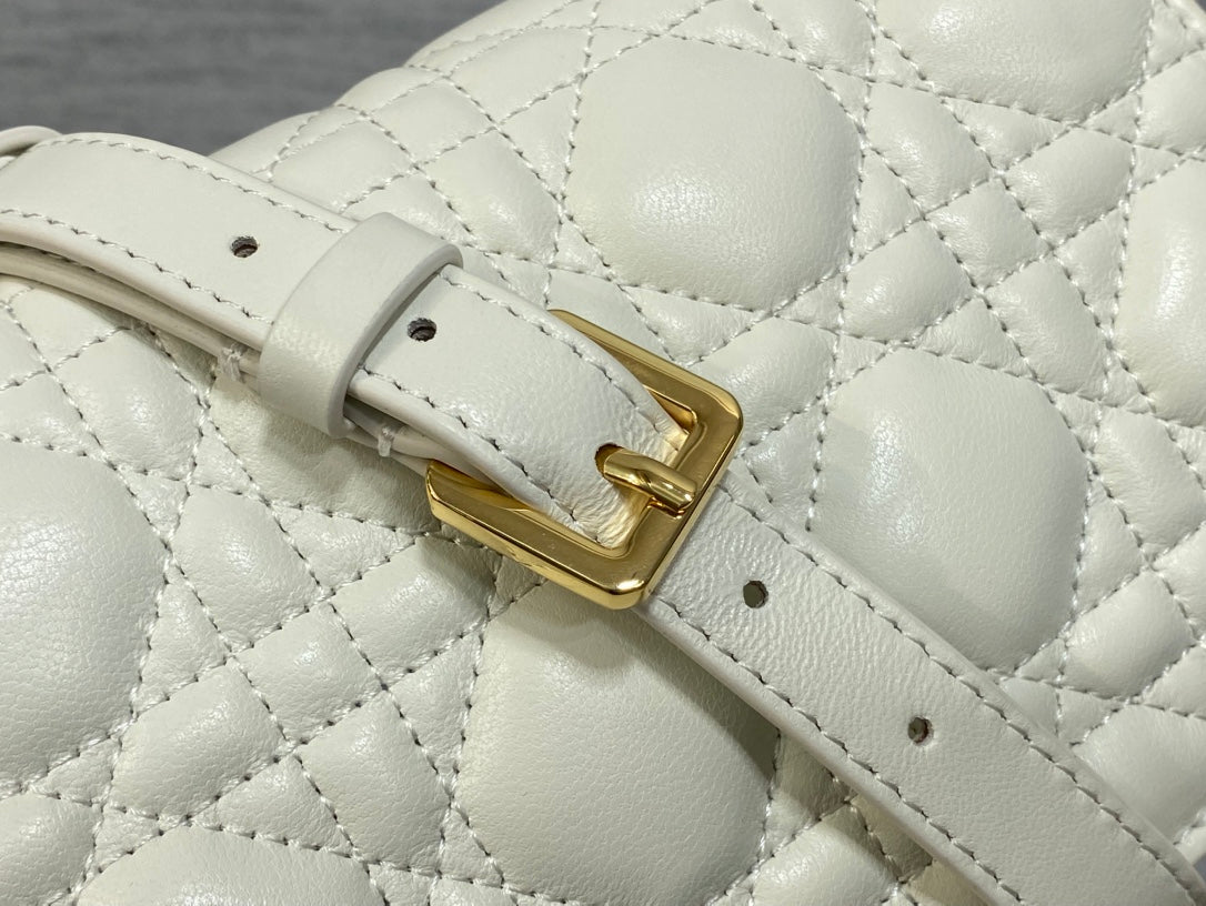 Dior Jolie Flap Bag White Cannage Lambskin & Gold Pearl — New
