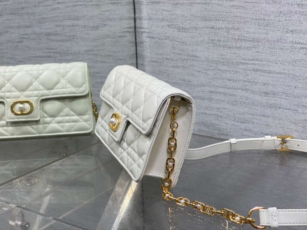 Dior Jolie Flap Bag White Cannage Lambskin & Gold Pearl — New