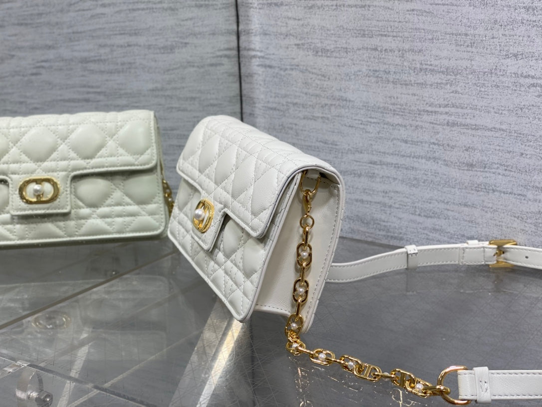 Dior Jolie Flap Bag White Cannage Lambskin & Gold Pearl — New