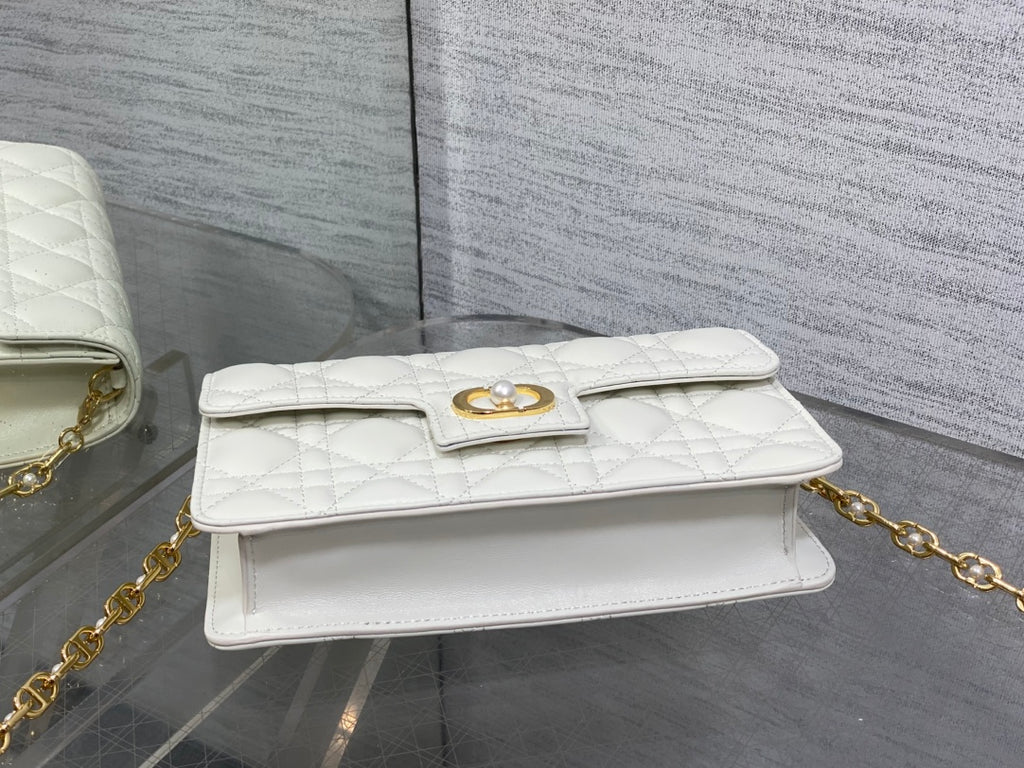 Dior Jolie Flap Bag White Cannage Lambskin & Gold Pearl — New