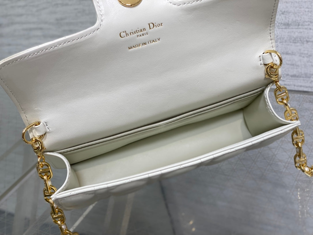 Dior Jolie Flap Bag White Cannage Lambskin & Gold Pearl — New