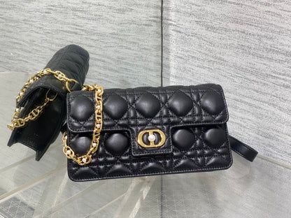 Dior Jolie Flap Bag Black Cannage Lambskin & Gold Pearl — New