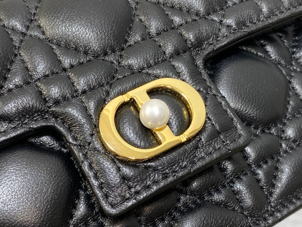 Dior Jolie Flap Bag Black Cannage Lambskin & Gold Pearl — New