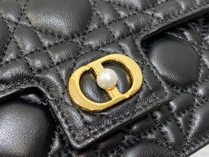 Dior Jolie Flap Bag Black Cannage Lambskin & Gold Pearl — New