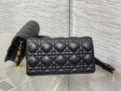 Dior Jolie Flap Bag Black Cannage Lambskin & Gold Pearl — New