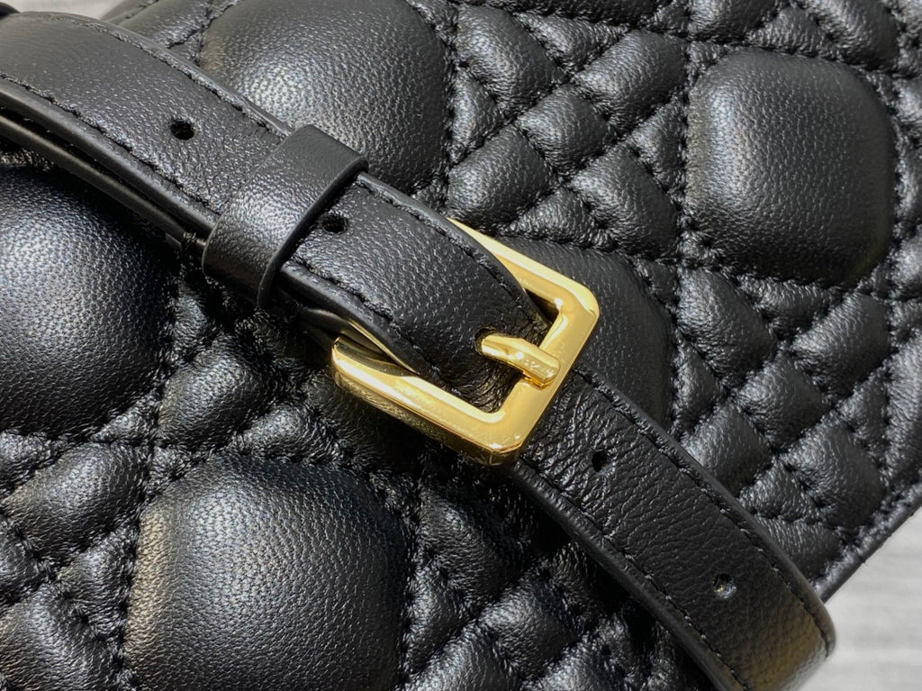 Dior Jolie Flap Bag Black Cannage Lambskin & Gold Pearl — New