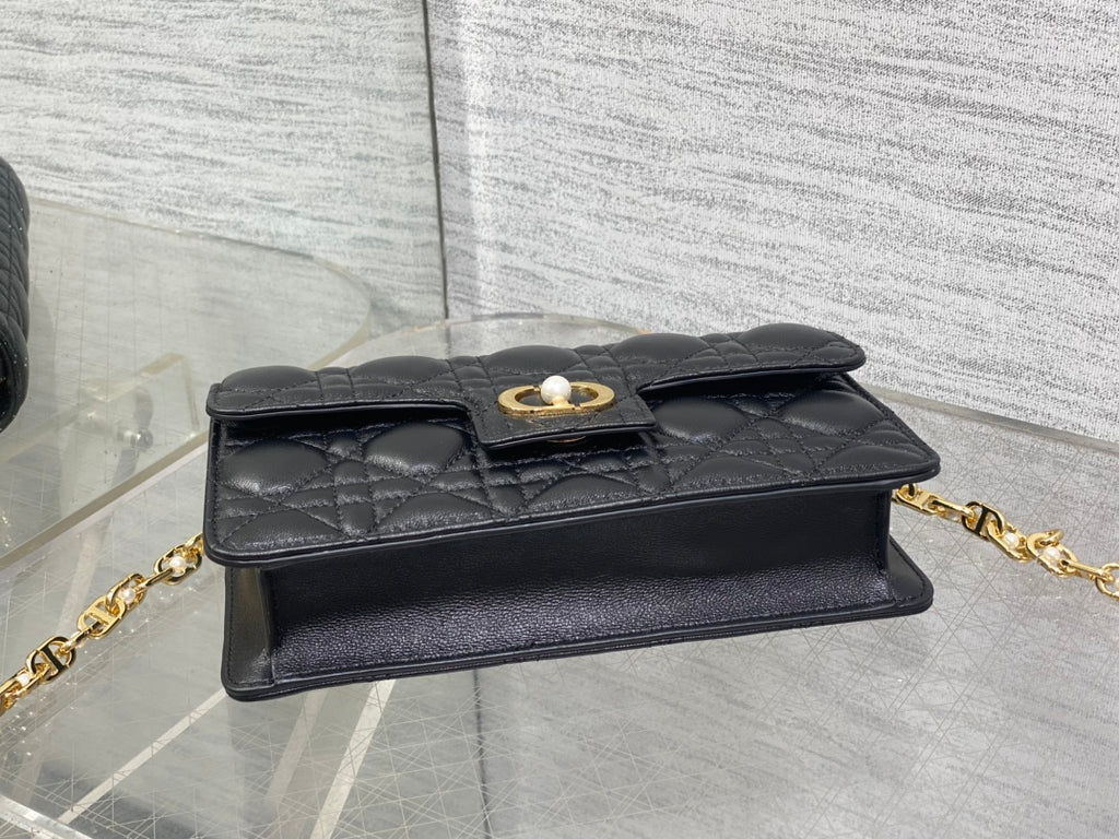 Dior Jolie Flap Bag Black Cannage Lambskin & Gold Pearl — New