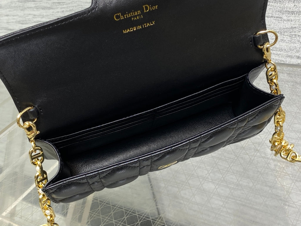 Dior Jolie Flap Bag Black Cannage Lambskin & Gold Pearl — New