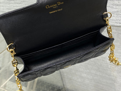 Dior Jolie Flap Bag Black Cannage Lambskin & Gold Pearl — New
