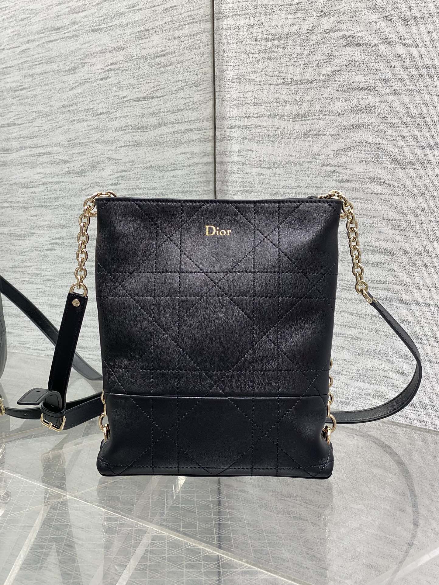 Dior 2026 Trianon Hobo Chain Bag Black Cannage Lambskin & Gold — New