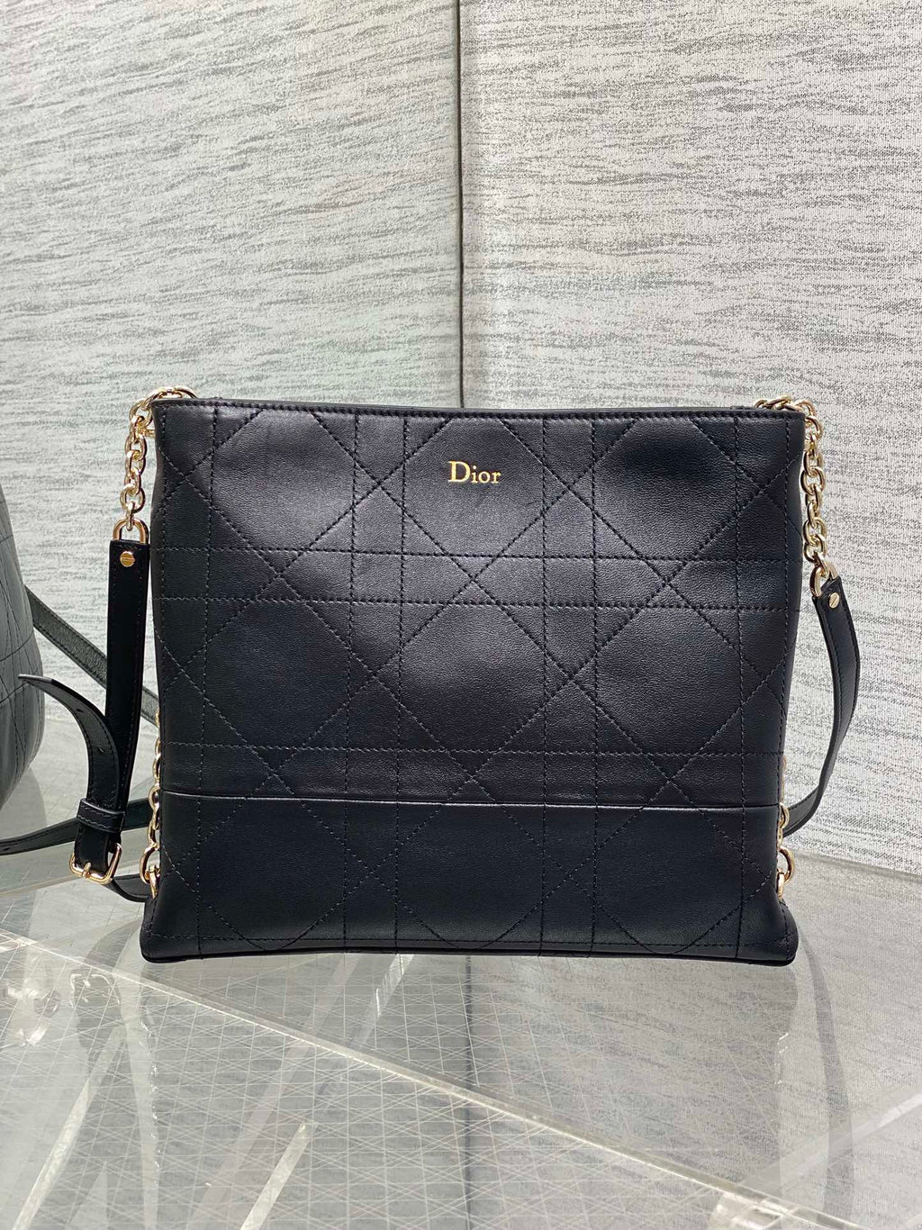 Dior 2026 Trianon Hobo Chain Bag Black Cannage Lambskin & Gold Large — New