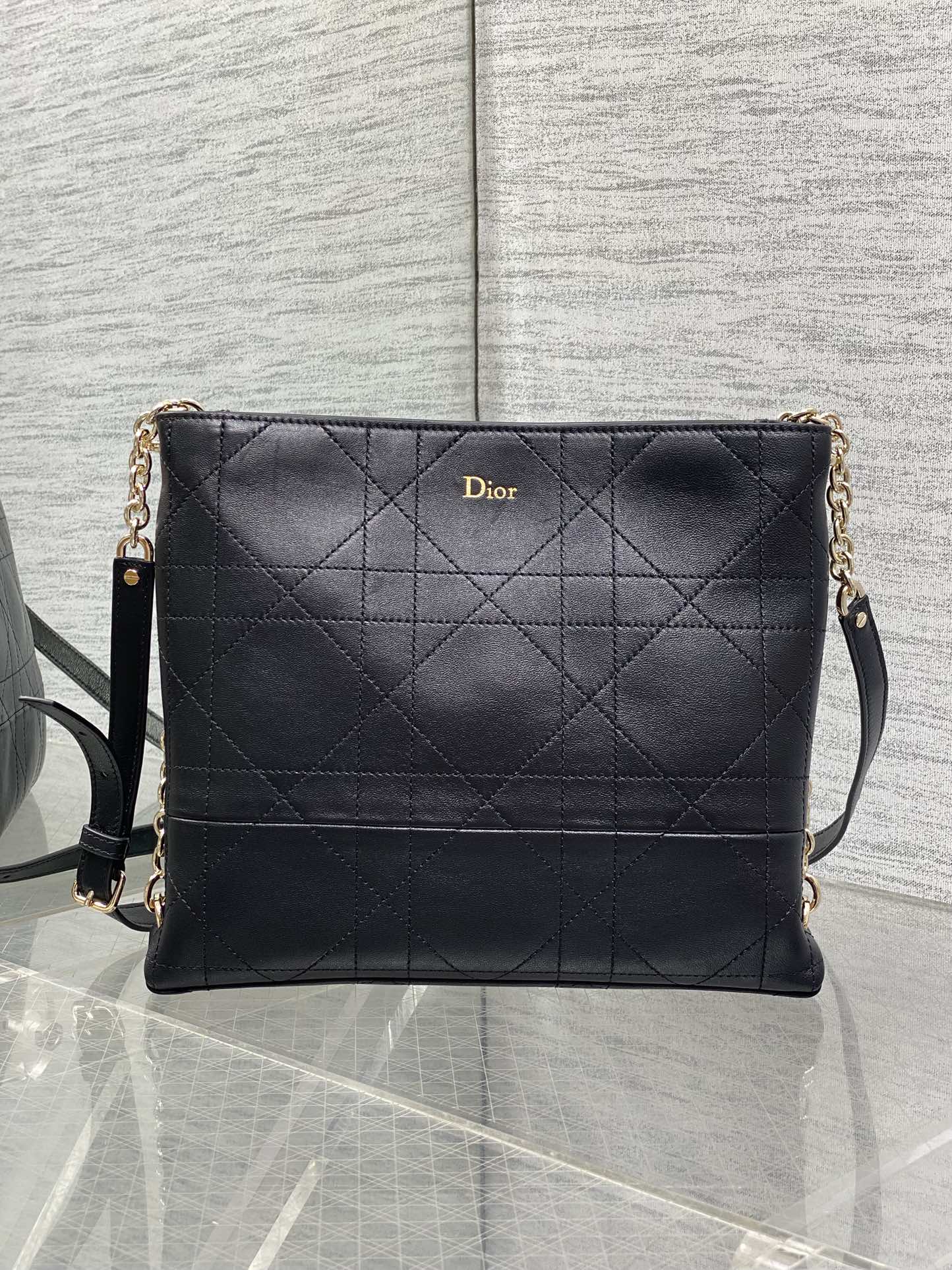 Dior 2026 Trianon Hobo Chain Bag Black Cannage Lambskin & Gold Large — New