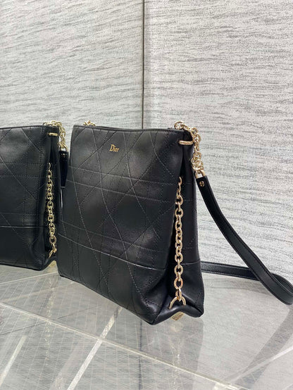 Dior 2026 Trianon Hobo Chain Bag Black Cannage Lambskin & Gold Large — New
