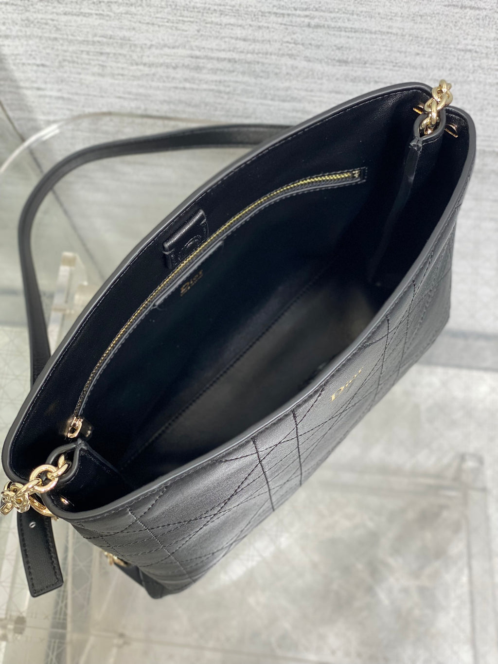 Dior 2026 Trianon Hobo Chain Bag Black Cannage Lambskin & Gold Large — New