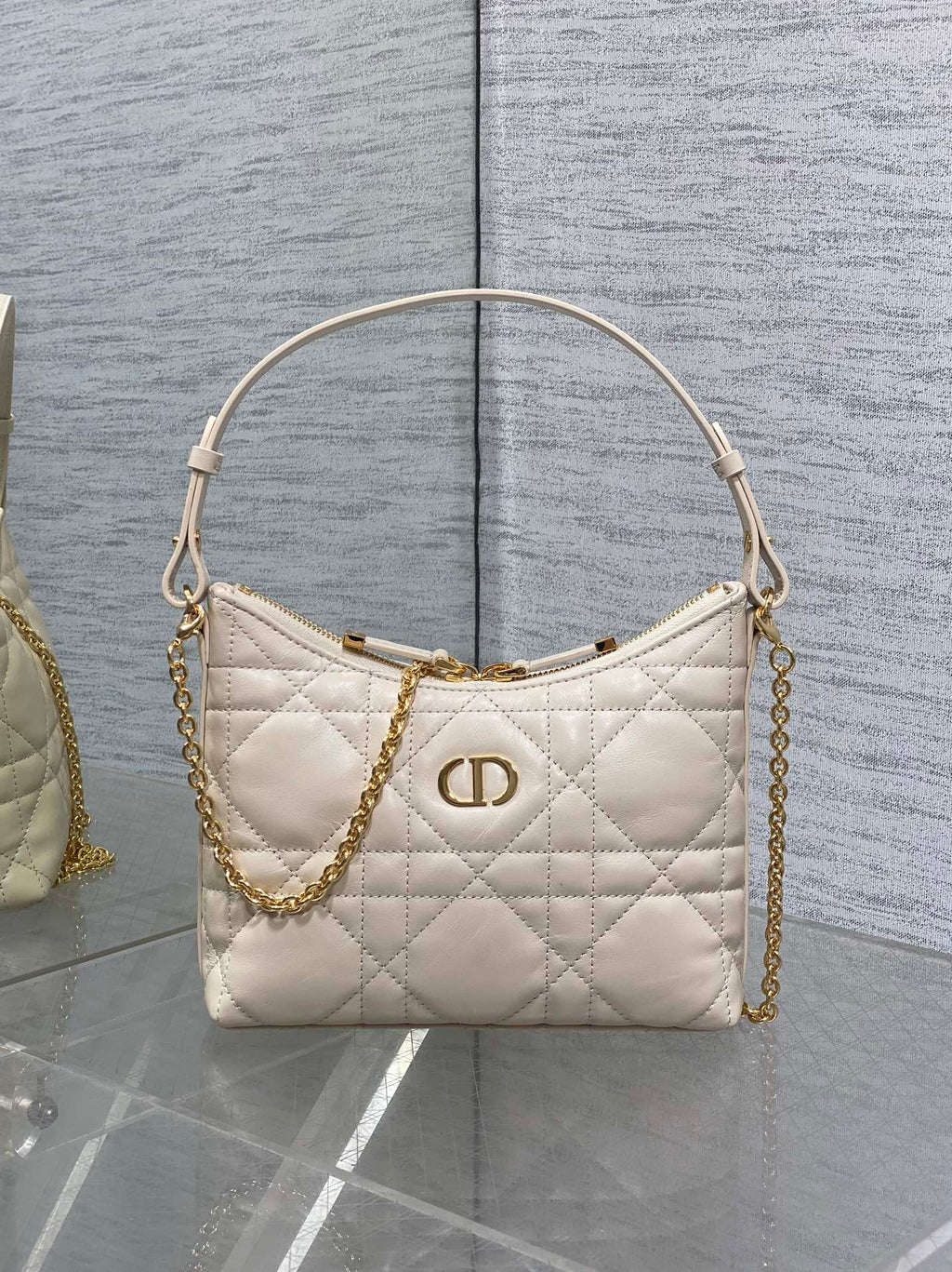 Dior Caro Hobo Bag Cream Cannage Lambskin & Gold
