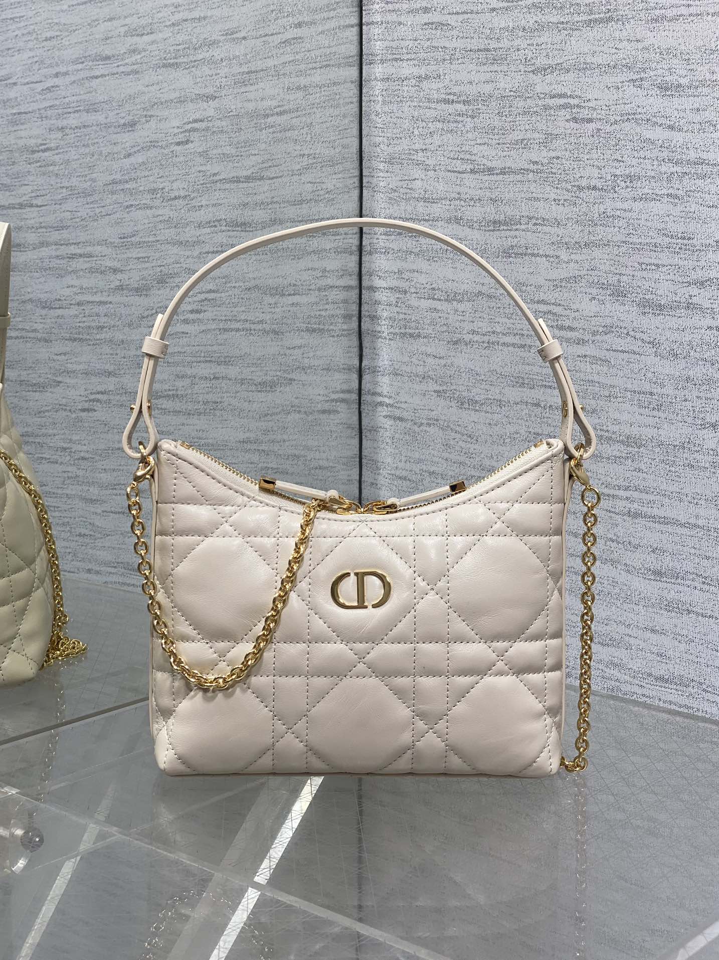 Dior Caro Hobo Bag Cream Cannage Lambskin & Gold