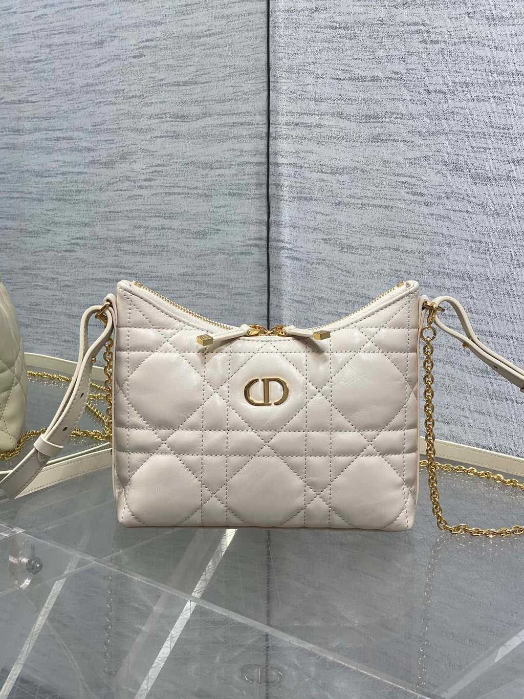 Dior Caro Hobo Bag Cream Cannage Lambskin & Gold