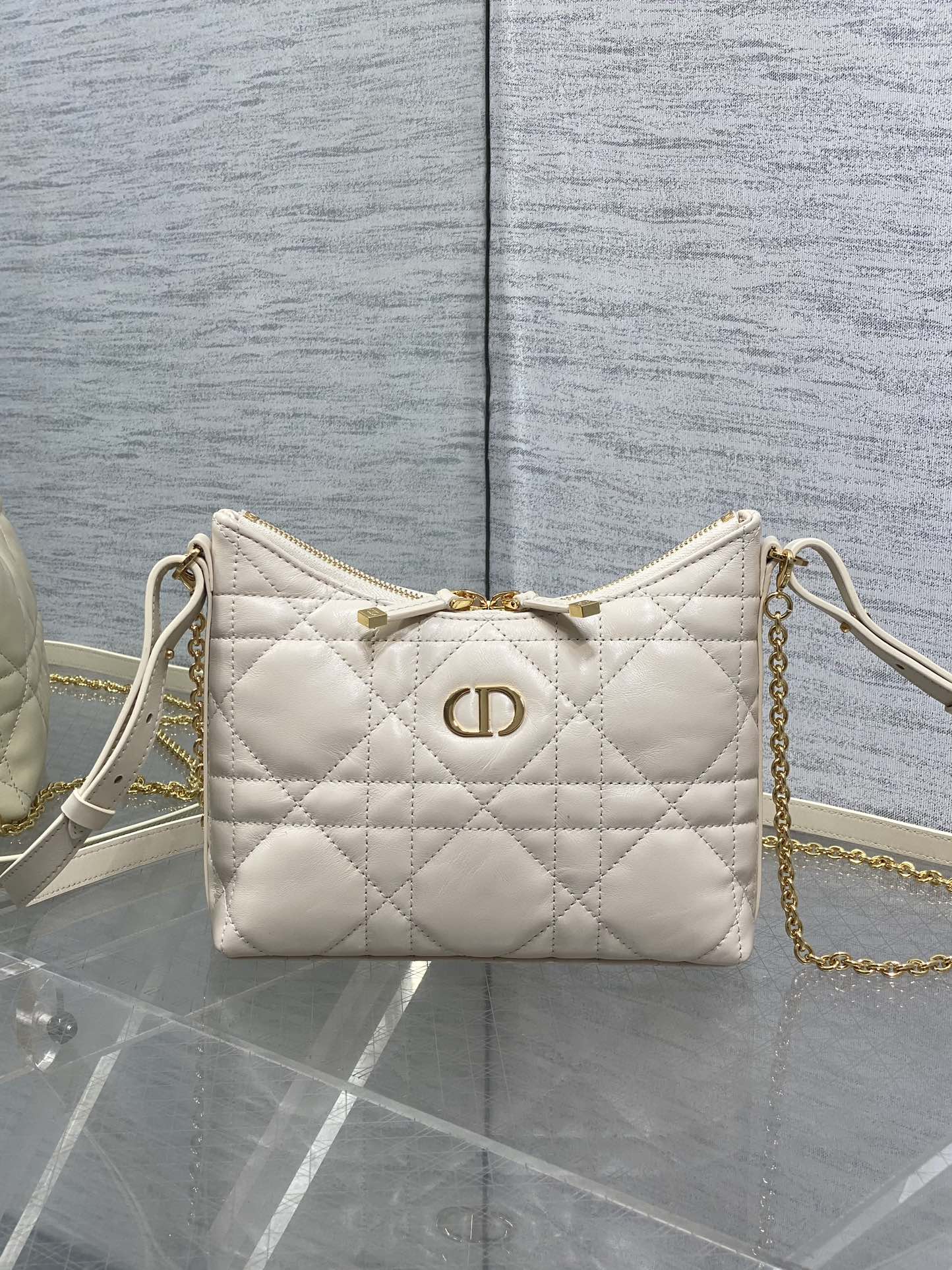 Dior Caro Hobo Bag Cream Cannage Lambskin & Gold