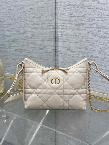 Dior Caro Hobo Bag Cream Cannage Lambskin & Gold